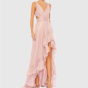 Mac Duggal Pink Cutout High-Low Ruffle Gown, Size 6